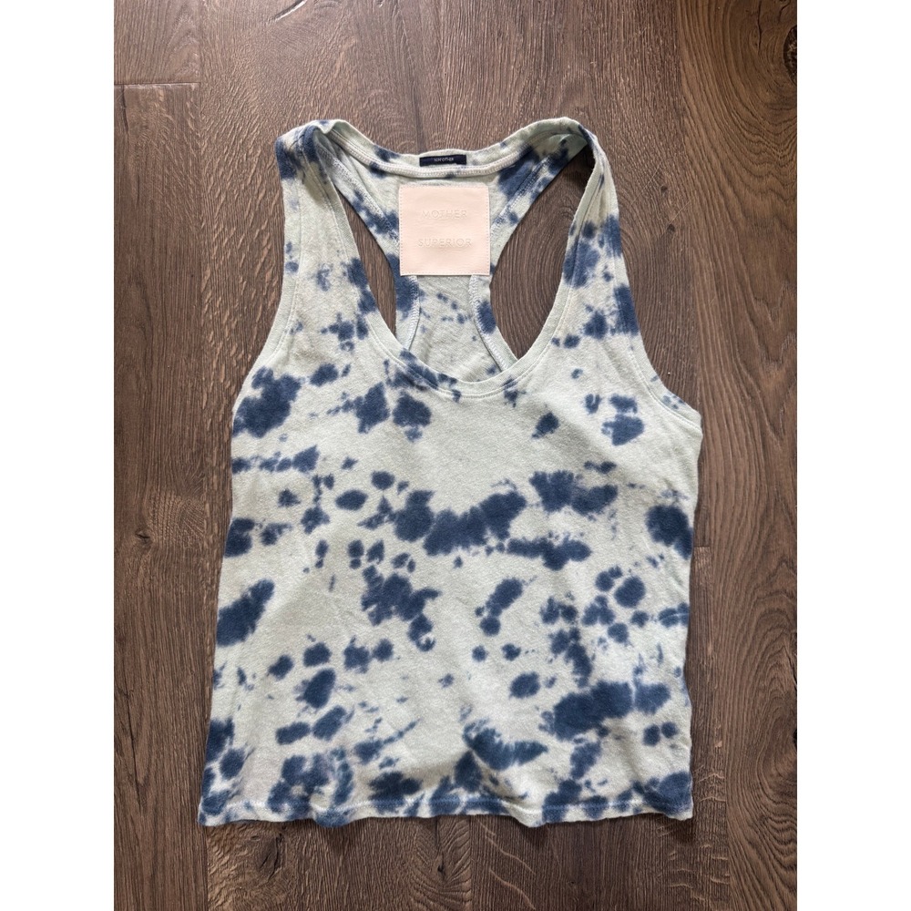 Mother Breezy Scoop Racerback Crop Tank XS Blue Tie-Dye Cotton Linen NWOT